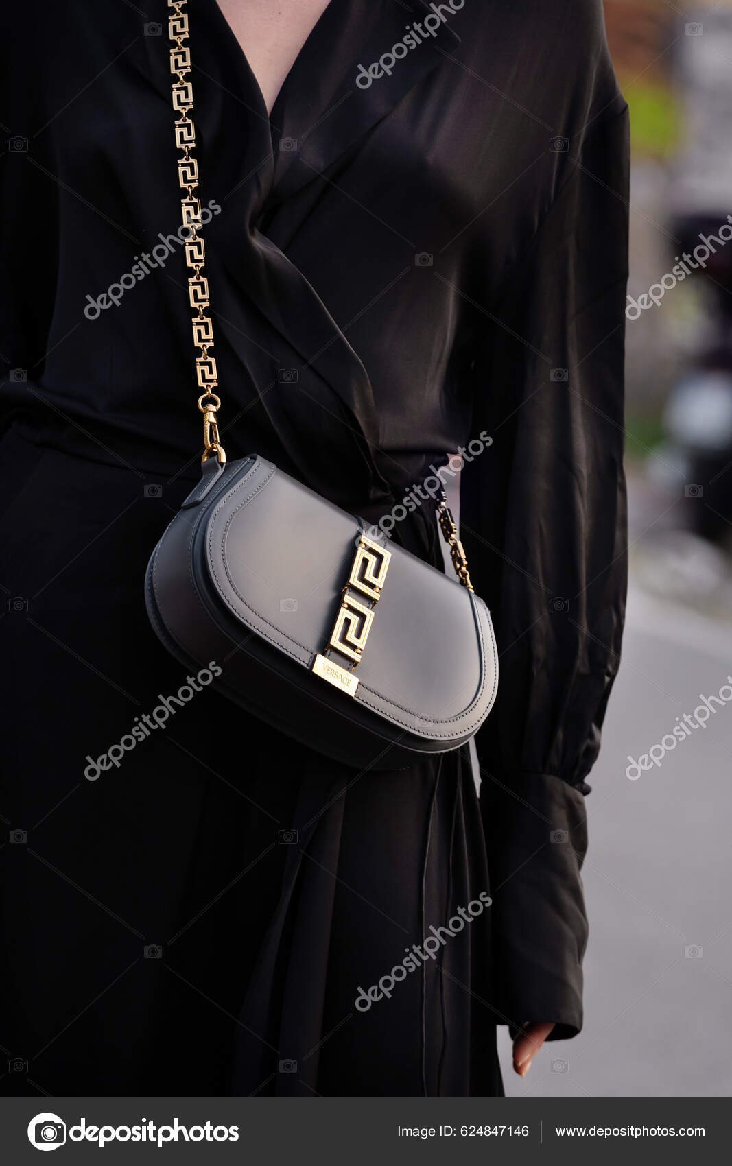 Milan, Italy - September, 25: woman influencer wearing handbag Antigona  medium from Givenchy. Fashion blogger outfit details, street style Stock  Photo