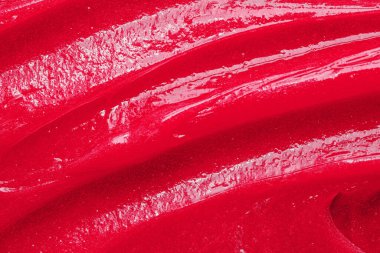 2023 Viva moru yılın rengi. Kırmızı jel dokusu. Kozmetik temiz sıvı krem lekesi. Cilt bakım ürünleri numunesi yakın çekim. Diş macunu veya ağda arkaplanı