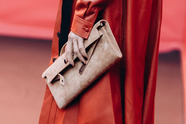Paris, France - October, 1: Woman Wearing Leather Mini Kelly Handbag from  Hermes, Street Style Outfit. Editorial Photography - Image of logo, label:  261474647
