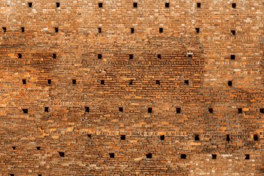 Geniş kırmızı tuğla duvar dokusunun panoramik arka planı. Ev veya ofis tasarımı arkaplanı