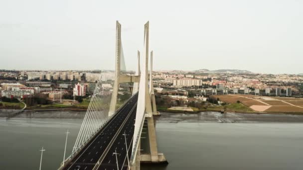 Vista Aérea Ponte Vasco Gama Portugal Ponte Mais Longa Europa — Vídeo de Stock
