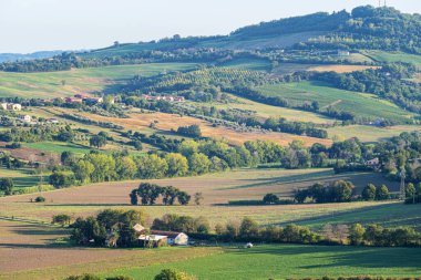 Toscana 'nın panoramik ve güzel kırsal manzarası. İtalya 'da yeşil tarlalar ve çayırlar.