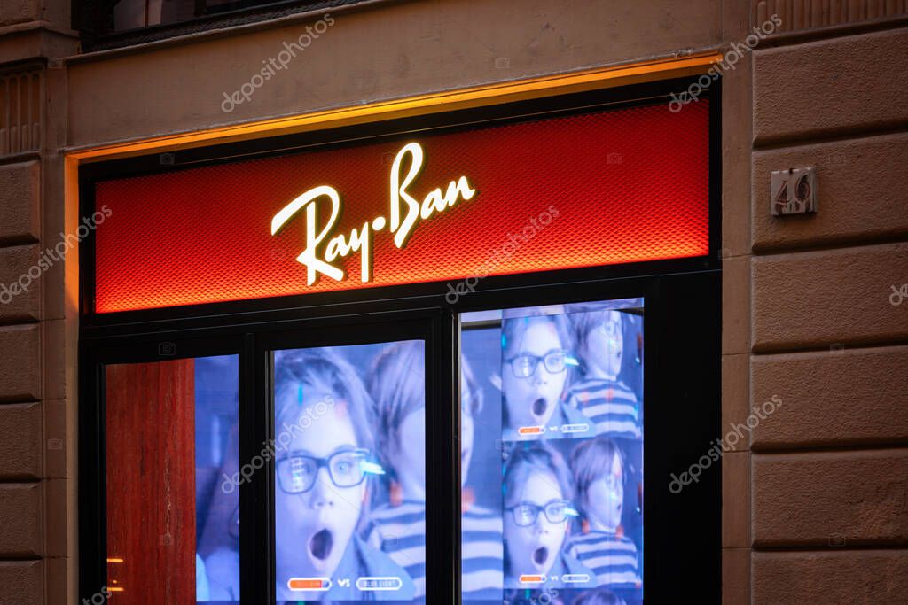 Florence, Italy - 01.09.2022: Ray-Ban window display of the store in Milan, vitrine of the shop
