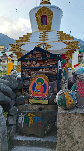 Ładnie Ręcznie Malowana Kolorowa Buddyjska Pagoda Manali Himachal Pradesh Indie — Zdjęcie stockowe
