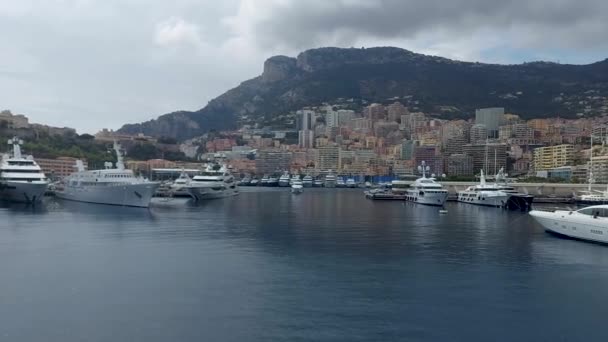 Quai Louis Monaco April Blick Vom Kreuzfahrthafen Auf Die Stadt — Stockvideo