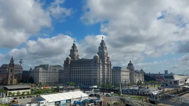 Liverpool Ngiltere 2023 Liverpool Limanı Kaynak Alanı Ünlü Karaciğer Inşaatı — Stok video