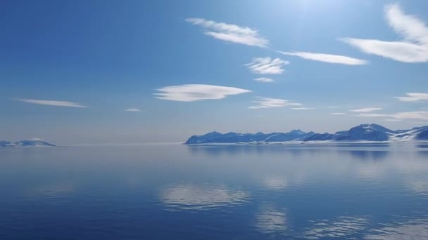 Tranquil Morning Reflection Blue Lake Svalbard Norway — Stock Video