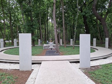 Gdansk 'taki Westerplatte' de haç şeklinde Polonya 'nın mağlup olmuş savunucularının anıtı..