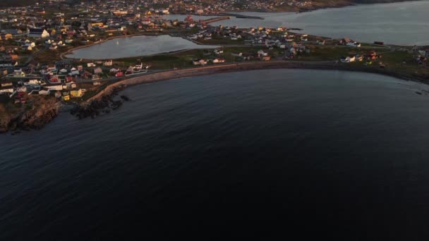 Aerial Atlantic Coast View Small Newfoundland Town Community Parks Bonavista — Stock Video