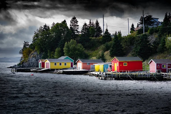 Boat Sheds Stormy Day Painted Different Colours East Coast Canada Royaltyfria Stockfoton