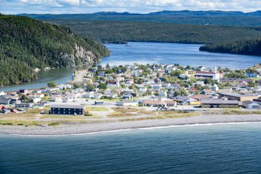 Placentia Newfoundland Canada, September 23 2022: Aerial small East Coast town photograph taken from Castle Hill with popular landmarks and community church in Atlantic Canada.