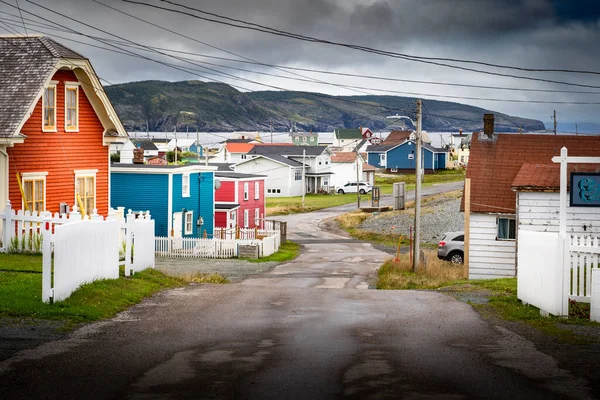 Small Town Newfoundland Street Colourful Homes Vacation Rental Properties Bonavista — Stock Photo, Image