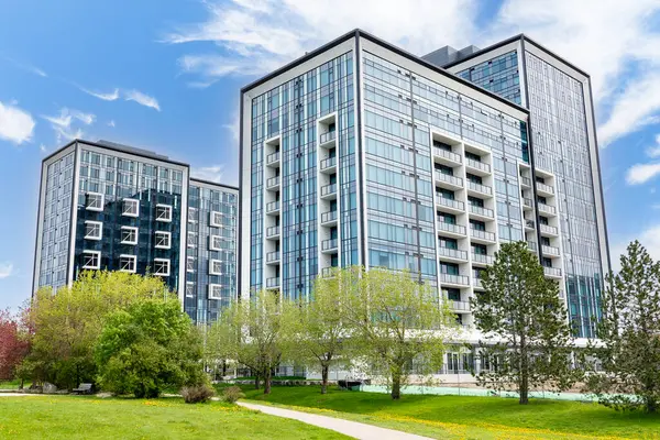 stock image Calgary Alberta Canada, June 04 2024: New apartment buildings near the Dalhousie transit station.