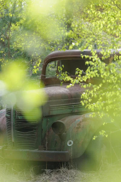 Ormanda Sveç Avrupa Terk Edilmiş Eski Bir Araba — Stok fotoğraf