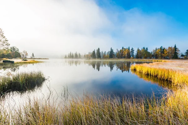Klidné Mlhavé Jezero Švédsko — Stock fotografie
