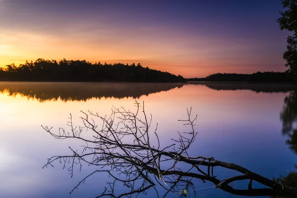 Ανατολή Ηλίου Σταθερή Λίμνη Stora Delsjon Γκέτεμποργκ Σουηδία — Φωτογραφία Αρχείου