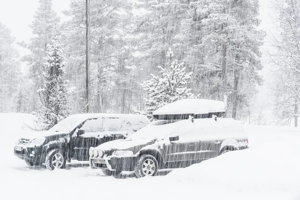 stock image Cars parked in snowfall