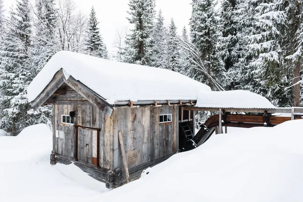 Antiguo Granero Cubierto Nieve Madera Bosque — Foto de Stock