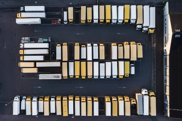 Aerial View Yellow White Trucks — Stock Photo, Image
