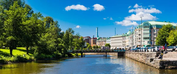 Uma Vista Panorâmica Gotemburgo Suécia Verão Com Canal Alinhado Com — Fotografia de Stock