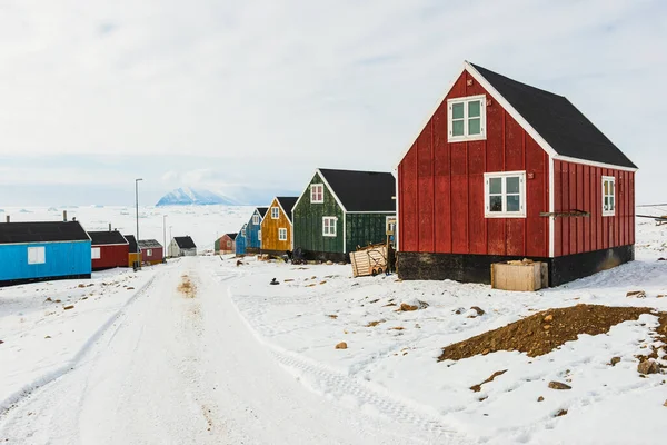 Řada Barevných Dřevěných Domů Grónsko — Stock fotografie