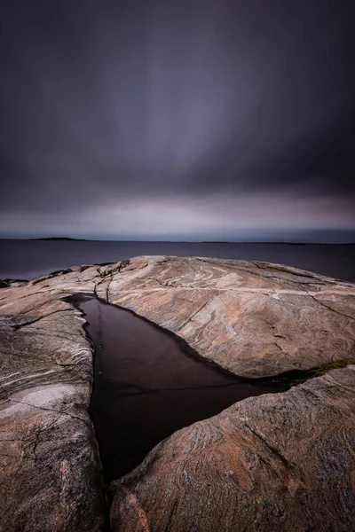 Close Rock Dramatic Sky Calm Sea — Stock Photo, Image