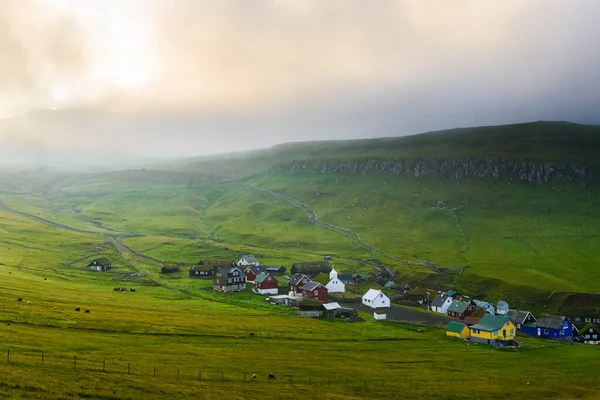 Casas Campos Mykines Ilhas Faroé — Fotografia de Stock