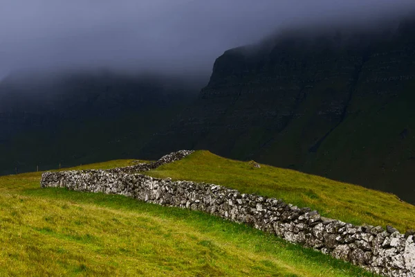 Campos Parede Pedra Seca Ilhas Faroé — Fotografia de Stock