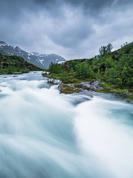 Ein Fluss Umgeben Von Üppigem Wald Der Sich Über Felsige — Stockfoto