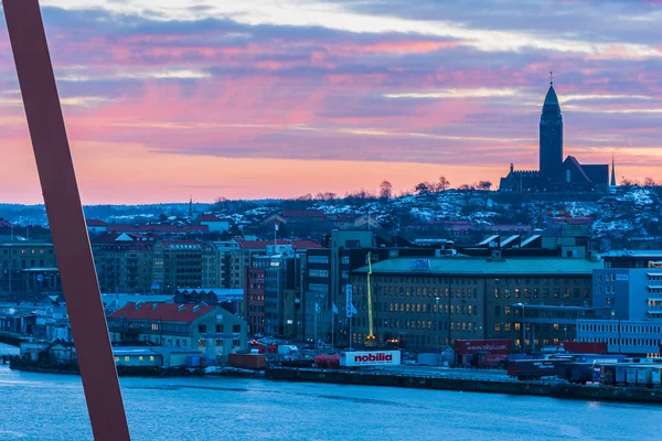 Testemunhe Beleza Gotemburgo Inverno Enquanto Céu Torna Rosa Amanhecer Rio — Fotografia de Stock