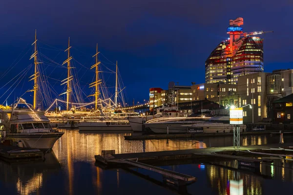 stock image Illuminated skyscrape at Gothenburg harbor