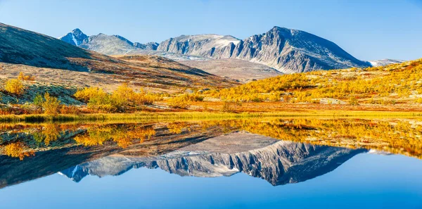 Reflexe Hor Stromů Podzimní Krajině Norsko — Stock fotografie
