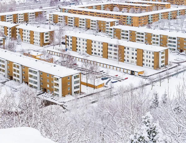 stock image Snow covered residential area in a Swedish town
