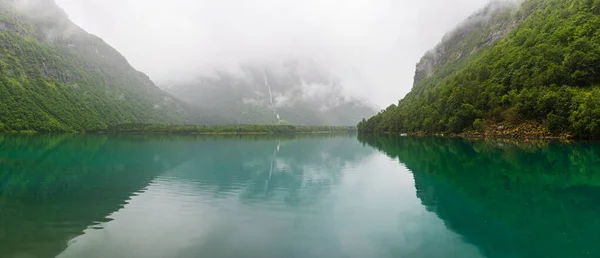Panorama View Still Lake Mountain Scenery Norway — Stock Photo, Image