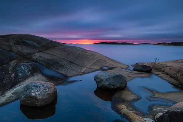 Coastal Beauty Sweden Serene Ocean Vibrant Sky Majestic Rocks — Stock Photo, Image