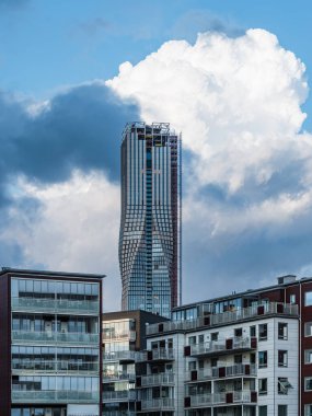 Gökdelenleri, şehir manzarası ve modern mimarisi olan etkileyici Göteborg gökdelenleri..