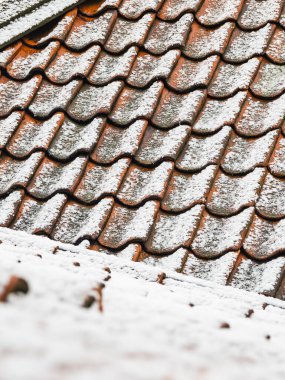 Göteborg 'un çatıları, terakotta fayanslarını kaplayan taze bir kar tabakası gibi parlayarak beyaz tozuyla tam bir zıtlık yaratıyor. Kar taneleri de ön plandaki ahşap yüzeye hafifçe yerleşmiş. Bu da son kar yağışını gösteriyor. 
