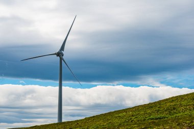 Ilulissat Icefjord 'da sisli havayla çevrili sakin bir denizden yükselen buz dağları. Görkemli manzara Grönland doğal harikalarının güzelliğini yansıtır..