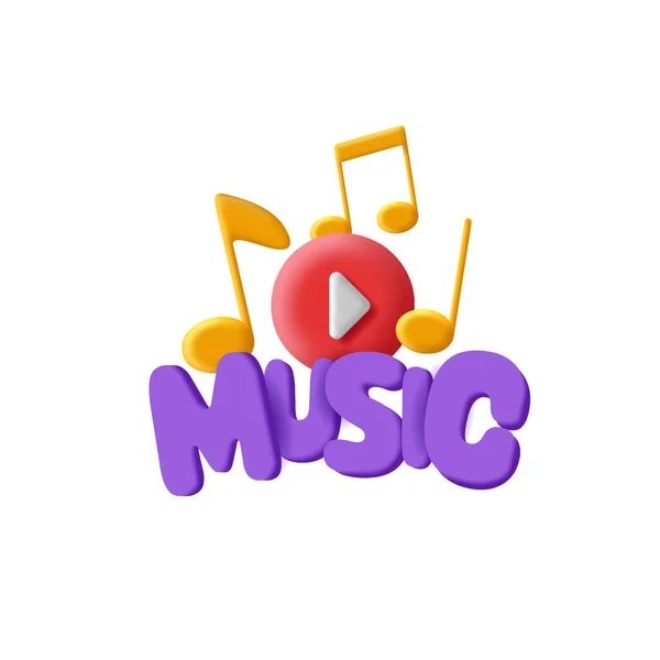 Ses Notaları Çalma Düğmesi Yuvarlak Harfli Izole Logo Içeren Müzik — Stok Vektör