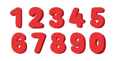 Kırmızı yuvarlak sayı dizisi, 3 boyutlu harfler 0 'dan 9' a kadar izole edilmiş.