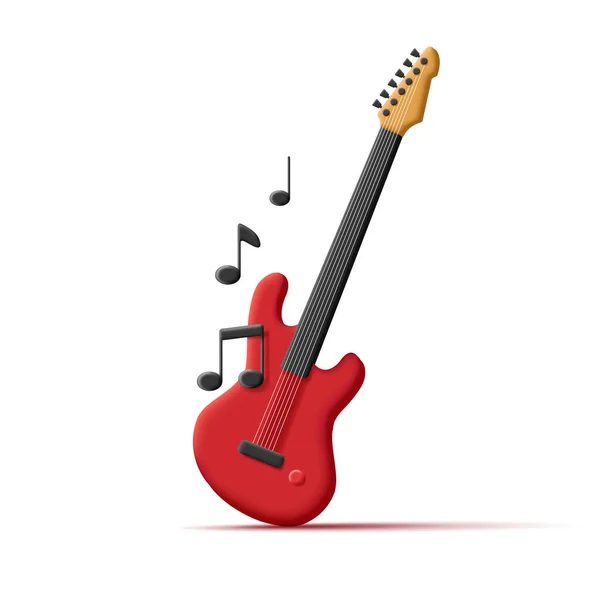 Bas Gitar Müzik Enstrümanı Siyah Ses Notaları Ile Kırmızı Renkte — Stok Vektör