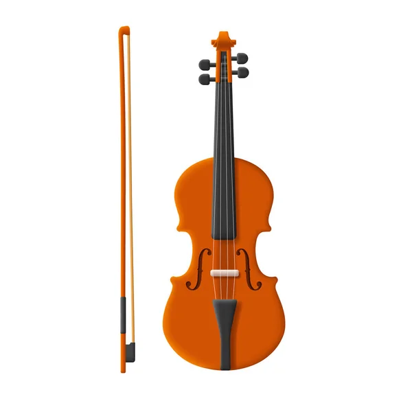 Violon Avec Archet Instrument Musique Vectoriel Illustration Isolé Sur Fond — Image vectorielle