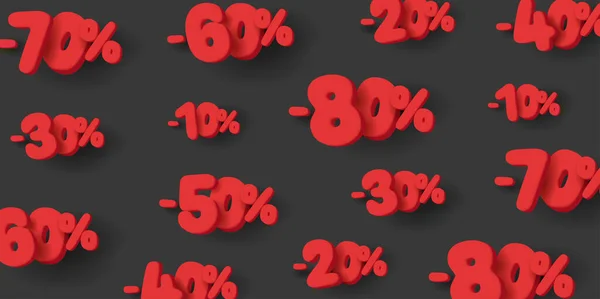 Fondo Negocios Con Números Porcentaje Descuento Redondeado Rojo Fondo Negro — Vector de stock