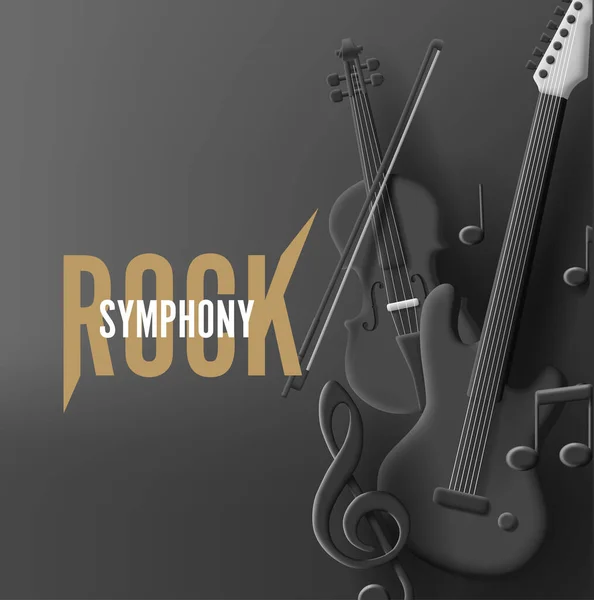 Manifesto Sinfonico Rock Con Rendering Chitarra Nera Violino Composizione Con — Vettoriale Stock