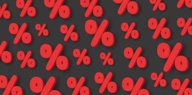 İş arkaplanı yuvarlak yüzde sembolleri ile siyah arkaplanda farklı boyutlarda kırmızı semboller modern