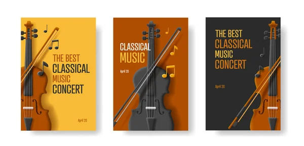 Violinkonsert Uppsättning Affischer Med Illustration Violin Och Noter Modern Grafik — Stock vektor