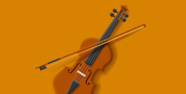 Yaylı müzik enstrümanı vektör illüstrasyonlu kahverengi bir keman, gerçekçi çizgi film tarzı