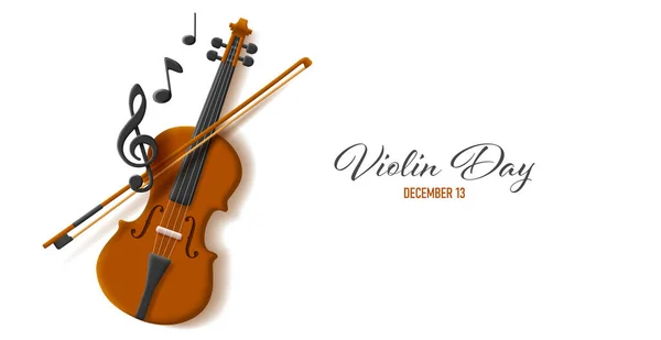 Violine Dag Affisch Med Realistiska Trä Tecknad Violin Och Volym — Stock vektor