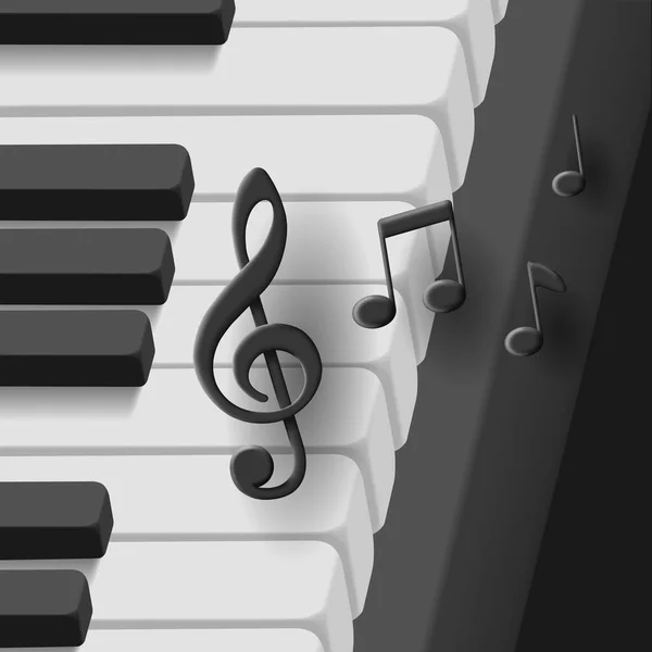 Klaviertastatur Mit Notenschlüssel Und Noten Schwarz Weiß Albumcover Vorlage — Stockvektor