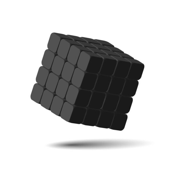 3d render black cube puzzle of smaller cubes, isolated square shape